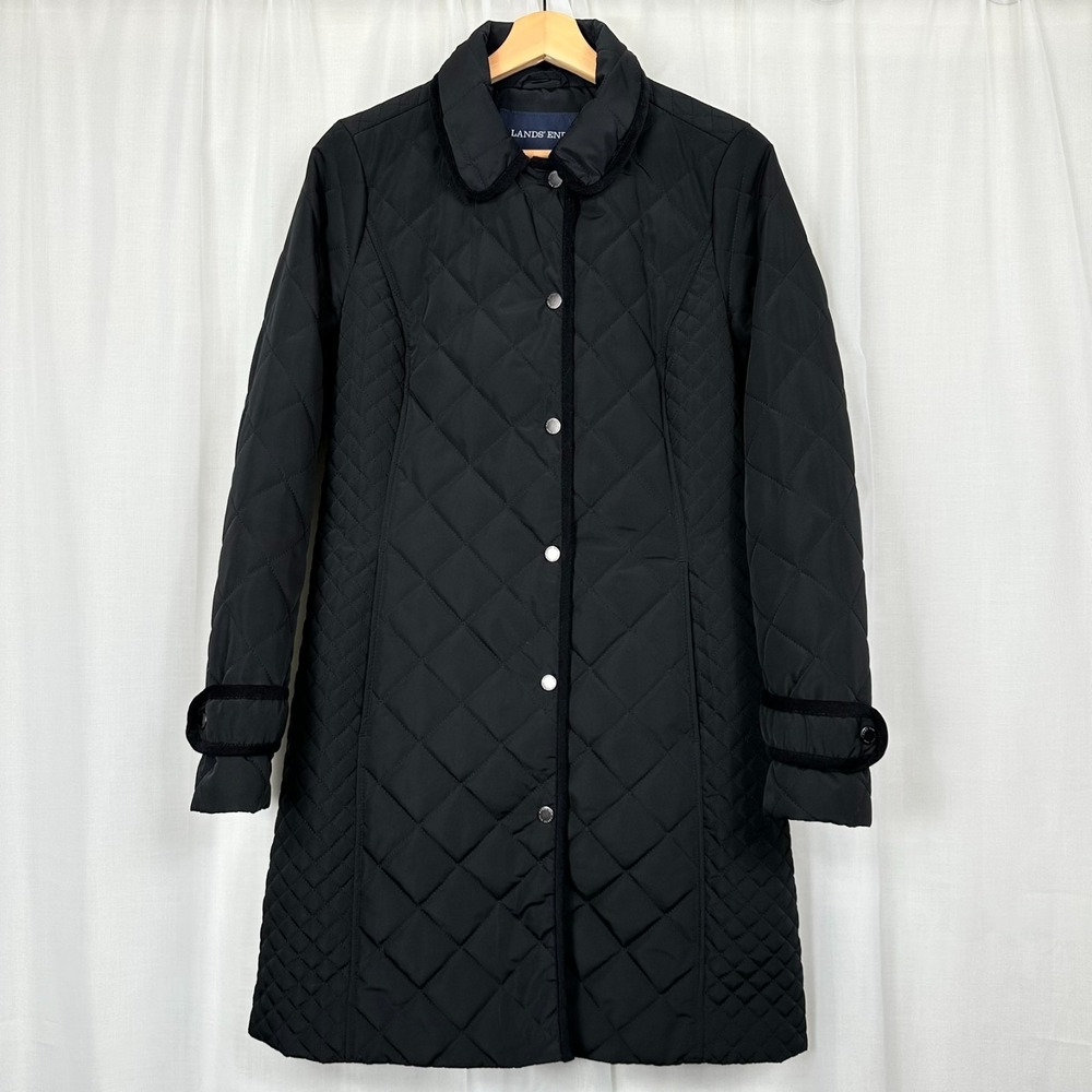 Lands End Womens Quilted Insulated Jacket Coat Size 4 Black Barn Chore Primaloft
